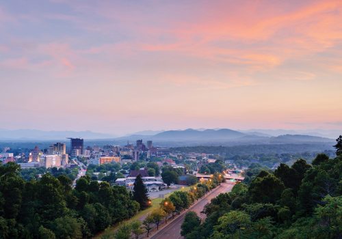 UNCA zoom background showing Asheville at dusk
